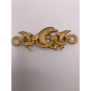 Vintage Gold Tone Dolphin Brooch Pin ACTV Hoops Aquatic Splash